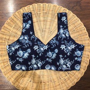 La Vie En Rose Seamless Wireless Tank Bra, Navy Blue Flowers, XL